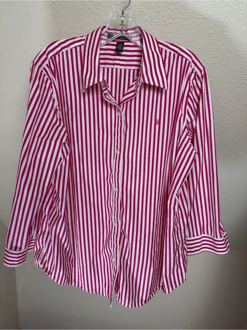 LAUREN RALPH LAUREN Classic Striped Button-Up Shirt - Pink/White, size XL